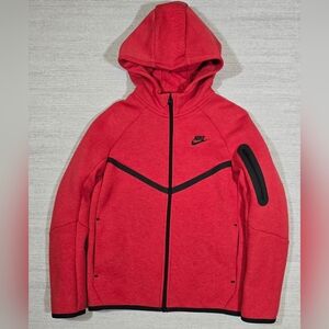 Nike Sportswear Tech Fleece Full Zip Hoodie Boys Sz L Red HV5867-672 Sweatshirt
